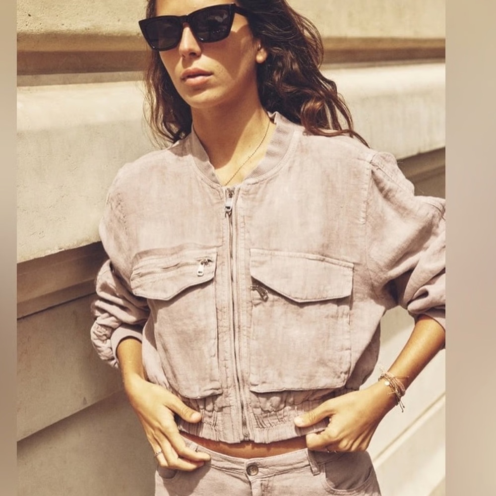 NWT Zara Greta Linen Bomber Jacket - size small - mauve/light pink - Picture 5 of 14